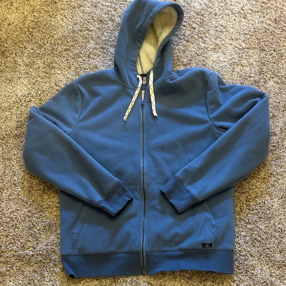 Faherty High Pile Zip Up Hoodie Blue Medium
